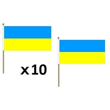 DRAPEAU UKRAINE 45x30cm HAMPE en bois - LOT DE 10 DRAPEAUX UKRAINIEN 30 x 45 cm