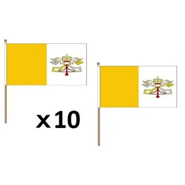 DRAPEAU VATICAN 45x30cm HAMPE en bois - LOT DE 10 DRAPEAUX VATICAN 30 x 45 cm