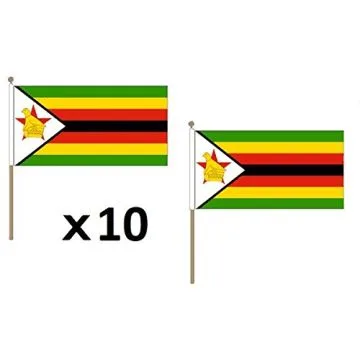 DRAPEAU ZIMBABWE 45x30cm HAMPE en bois - LOT DE 10 DRAPEAUX ZIMBABWÍ?EN 30 x 45 cm