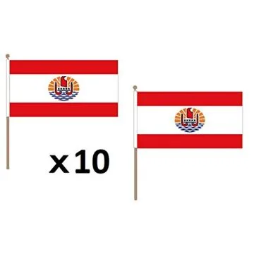 DRAPEAU POLYNÍ?SIE FRANÍ?AISE 45x30cm HAMPE en bois - LOT DE 10 DRAPEAUX POLYNÍ?SIEN - FRANCE 30 x 45 cm