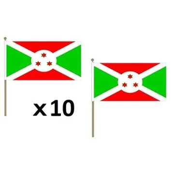 DRAPEAU BURUNDI 45x30cm HAMPE en bois - LOT DE 10 DRAPEAUX BURUNDAIS 30 x 45 cm