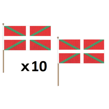 DRAPEAU PAYS BASQUE 45x30cm HAMPE en bois - LOT DE 10 DRAPEAUX BASQUE 30 x 45 cm