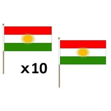 DRAPEAU KURDISTAN 45x30cm HAMPE en bois - LOT DE 10 DRAPEAUX KURD 30 x 45 cm