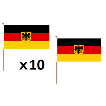 DRAPEAU ALLEMAGNE AVEC AIGLE 45x30cm HAMPE en bois - LOT DE 10 DRAPEAUX ALLEMAND 30 x 45 cm