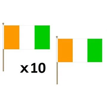 DRAPEAU CÍ?TE D\'IVOIRE 45x30cm HAMPE en bois - LOT DE 10 DRAPEAUX IVOIRIEN 30 x 45 cm