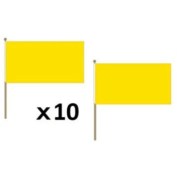 DRAPEAU UNICOLORE JAUNE 45x30cm HAMPE en bois - LOT DE 10 DRAPEAUX DE COULEUR JAUNE 30 x 45 cm