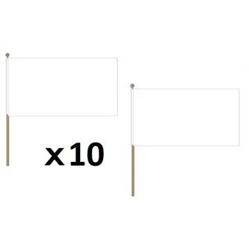 DRAPEAU UNICOLORE BLANC 45x30cm HAMPE en bois - LOT DE 10 DRAPEAUX DE COULEUR BLANCHE 30 x 45 cm