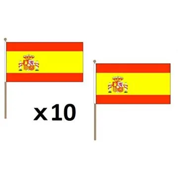 DRAPEAU ESPAGNE 45x30cm HAMPE en bois - LOT DE 10 DRAPEAUX ESPAGNOL 30 x 45 cm