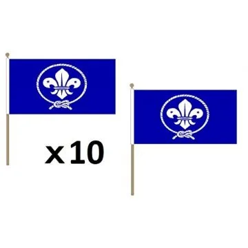 DRAPEAU SCOUTS BLEU 45x30cm HAMPE en bois - LOT DE 10 DRAPEAUX DU SCOUTISME 30 x 45 cm