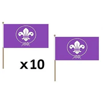 DRAPEAU SCOUTS VIOLET 45x30cm HAMPE en bois - LOT DE 10 DRAPEAUX DU SCOUTISME 30 x 45 cm
