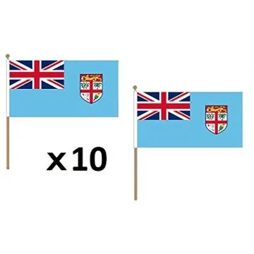 DRAPEAU FIDJI 45x30cm HAMPE en bois - LOT DE 10 DRAPEAUX FIDJIEN 30 x 45 cm