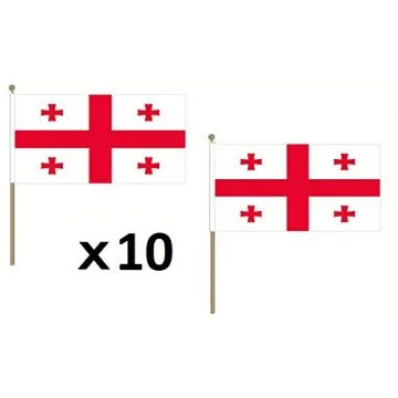 DRAPEAU GÍ?ORGIE 45x30cm HAMPE en bois - LOT DE 10 DRAPEAUX GÍ?ORGIEN 30 x 45 cm