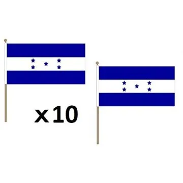 DRAPEAU HONDURAS 45x30cm HAMPE en bois - LOT DE 10 DRAPEAUX HONDURIEN 30 x 45 cm