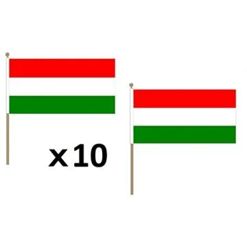 DRAPEAU HONGRIE 45x30cm HAMPE en bois - LOT DE 10 DRAPEAUX HONGROIS 30 x 45 cm