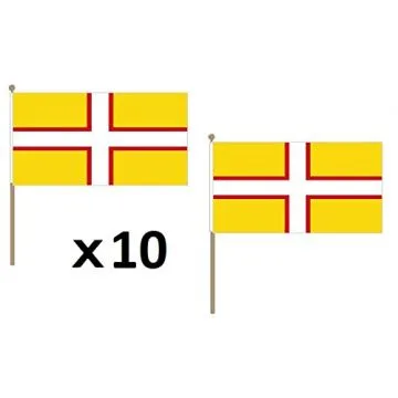 DRAPEAU COMTÍ? DE DORSET 45x30cm HAMPE en bois - LOT DE 10 DRAPEAUX COUNTY OF DORSET - ANGLETERRE 30 x 45 cm