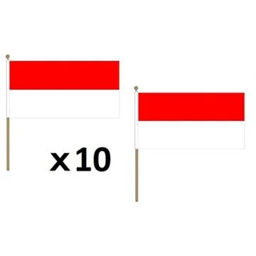 DRAPEAU INDONÍ?SIE 45x30cm HAMPE en bois - LOT DE 10 DRAPEAUX INDONÍ?SIEN 30 x 45 cm