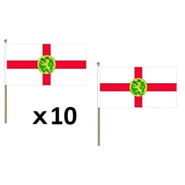 DRAPEAU AURIGNY 45x30cm HAMPE en bois - LOT DE 10 DRAPEAUX Í?LE ANGLO-NORMANDE DE ALDERNEY 30 x 45 cm