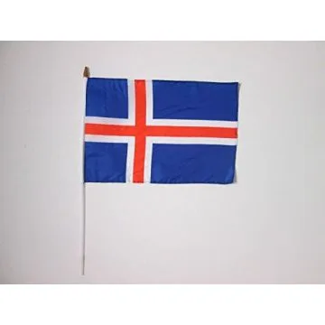 DRAPEAU ISLANDE 45x30cm HAMPE blanche - LOT DE 10 DRAPEAUX ISLANDAIS 30 x 45 cm