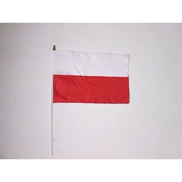 DRAPEAU POLOGNE 45x30cm HAMPE blanche - LOT DE 10 DRAPEAUX POLONAIS 30 x 45 cm