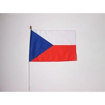 DRAPEAU RÉPUBLIQUE TCHÈQUE 45x30cm HAMPE blanche - LOT DE 10 DRAPEAUX TCHÈQUE 30 x 45 cm