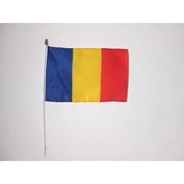 DRAPEAU ROUMANIE 45x30cm HAMPE blanche - LOT DE 10 DRAPEAUX ROUMAIN 30 x 45 cm