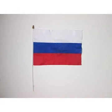 DRAPEAU RUSSIE 45x30cm HAMPE blanche - LOT DE 10 DRAPEAUX RUSSE 30 x 45 cm