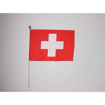 DRAPEAU SUISSE 45x30cm HAMPE blanche - LOT DE 10 DRAPEAUX HELVÉTIQUE 30 x 45 cm