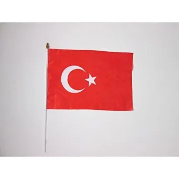 DRAPEAU TURQUIE 45x30cm HAMPE blanche - LOT DE 10 DRAPEAUX TURC 30 x 45 cm