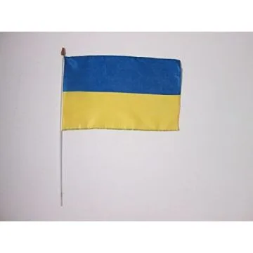DRAPEAU UKRAINE 45x30cm HAMPE blanche - LOT DE 10 DRAPEAUX UKRAINIEN 30 x 45 cm
