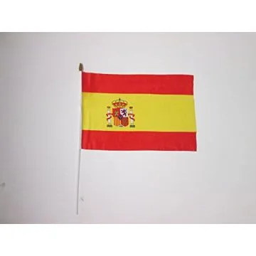 DRAPEAU ESPAGNE 45x30cm HAMPE blanche - LOT DE 10 DRAPEAUX ESPAGNOL 30 x 45 cm