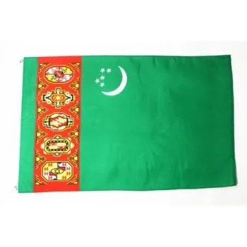 DRAPEAU TURKMENISTAN ANCIEN 150x90cm - DRAPEAU TURKMÈNE 90 x 150 cm - DRAPEAUX