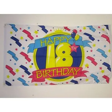 DRAPEAU JOYEUX ANNIVERSAIRE 18 ANS 150x90cm - DRAPEAU HAPPY BIRTHDAY 90 x 150 cm - DRAPEAUX