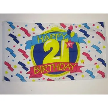 DRAPEAU JOYEUX ANNIVERSAIRE 21 ANS 150x90cm - DRAPEAU HAPPY BIRTHDAY 90 x 150 cm - DRAPEAUX