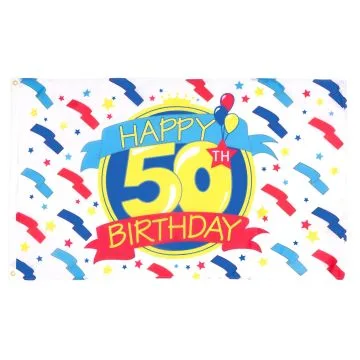 DRAPEAU JOYEUX ANNIVERSAIRE 50 ANS 150x90cm - DRAPEAU HAPPY BIRTHDAY 90 x 150 cm - DRAPEAUX