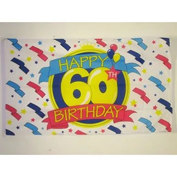 DRAPEAU JOYEUX ANNIVERSAIRE 60 ANS 150x90cm - DRAPEAU HAPPY BIRTHDAY 90 x 150 cm - DRAPEAUX