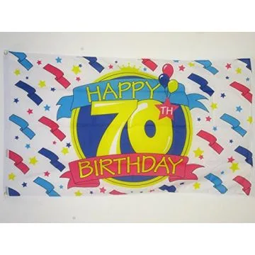 DRAPEAU JOYEUX ANNIVERSAIRE 70 ANS 150x90cm - DRAPEAU HAPPY BIRTHDAY 90 x 150 cm - DRAPEAUX