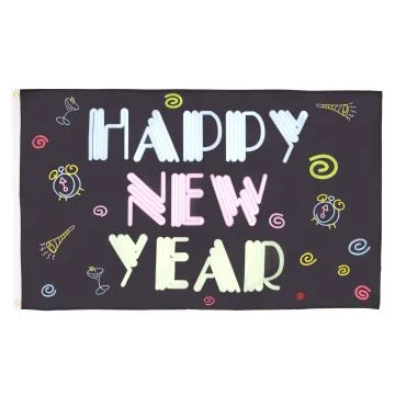 DRAPEAU BONNE ANNÉE NÉON 150x90cm - DRAPEAU HAPPY NEW YEAR - NOUVEL AN 90 x 150 cm - DRAPEAUX