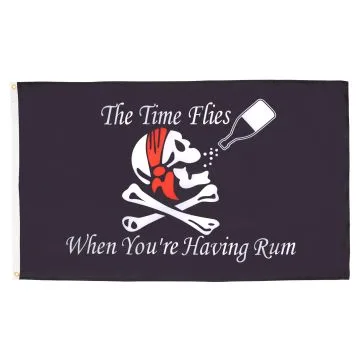 DRAPEAU PIRATE AVEC RHUM 150x90cm - DRAPEAU TIME FLIES WHEN YOU HAVE RUM 90 x 150 cm - DRAPEAUX