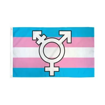 DRAPEAU TRANSGENRE AVEC SYMBOLE 150x90cm - DRAPEAU TRANGENDER ARC-EN-CIEL 90 x 150 cm - DRAPEAUX