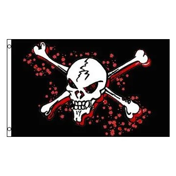 DRAPEAU PIRATE AVEC SANG 150x90cm - DRAPEAU CORSAIRE TÊTE DE MORT 90 x 150 cm - DRAPEAUX