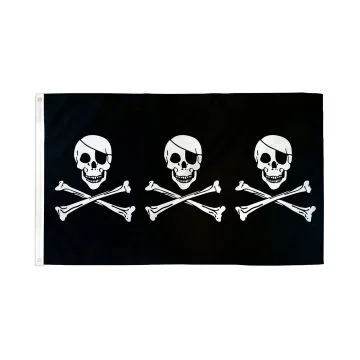 DRAPEAU PIRATE 3 TÊTES DE MORT 150x90cm - DRAPEAU CORSAIRE - PIRATES 90 x 150 cm - DRAPEAUX