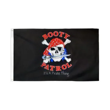 DRAPEAU PIRATE BOOTY PATROL 150x90cm - DRAPEAU CORSAIRE TÊTE DE MORT 90 x 150 cm - DRAPEAUX