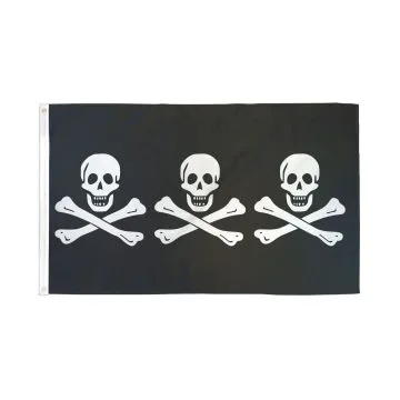 DRAPEAU PIRATE CHRISTOPHER CONDENT 150x90cm - DRAPEAU CORSAIRE TÊTE DE MORT 90 x 150 cm - DRAPEAUX