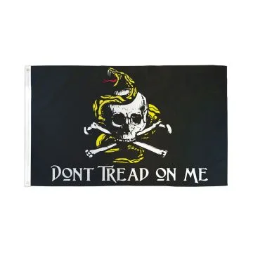 DRAPEAU PIRATE DON\'T TREAD ON ME 150x90cm - DRAPEAU CORSAIRE TÊTE DE MORT 90 x 150 cm - DRAPEAUX