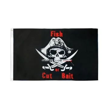 DRAPEAU PIRATE FISH OR CUT BAIT 150x90cm - DRAPEAU CORSAIRE TÊTE DE MORT 90 x 150 cm - DRAPEAUX