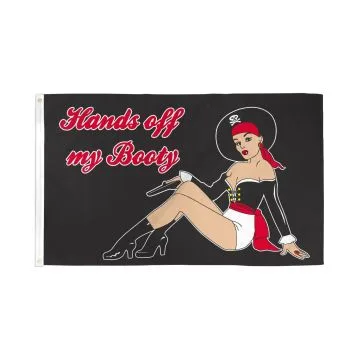 DRAPEAU PIRATE HANDS OFF MY BOOTY 150x90cm - DRAPEAU CORSAIRE TÊTE DE MORT 90 x 150 cm - DRAPEAUX