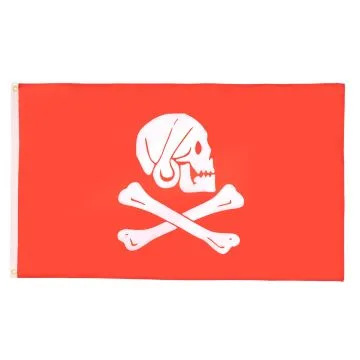 DRAPEAU PIRATE HENRY AVERY ROUGE 150x90cm - DRAPEAU CORSAIRE TÊTE DE MORT 90 x 150 cm - DRAPEAUX