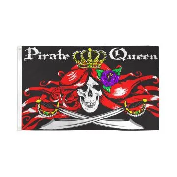 DRAPEAU PIRATE REINE 150x90cm - DRAPEAU CORSAIRE TÊTE DE MORT 90 x 150 cm - DRAPEAUX