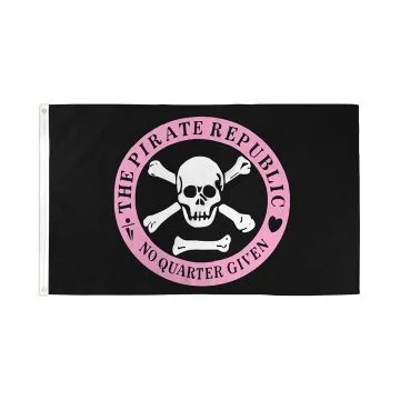 DRAPEAU RÉPUBLIQUE DES PIRATES ROSE 150x90cm - DRAPEAU CORSAIRE TÊTE DE MORT 90 x 150 cm - DRAPEAUX