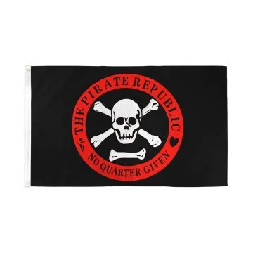 DRAPEAU RÉPUBLIQUE DES PIRATES ROUGE 150x90cm - DRAPEAU CORSAIRE TÊTE DE MORT 90 x 150 cm - DRAPEAUX